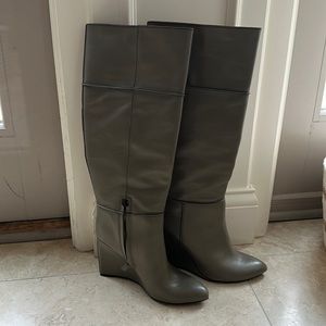 Size 7 Tory Burch Gray Leather Wedge Tall Boots